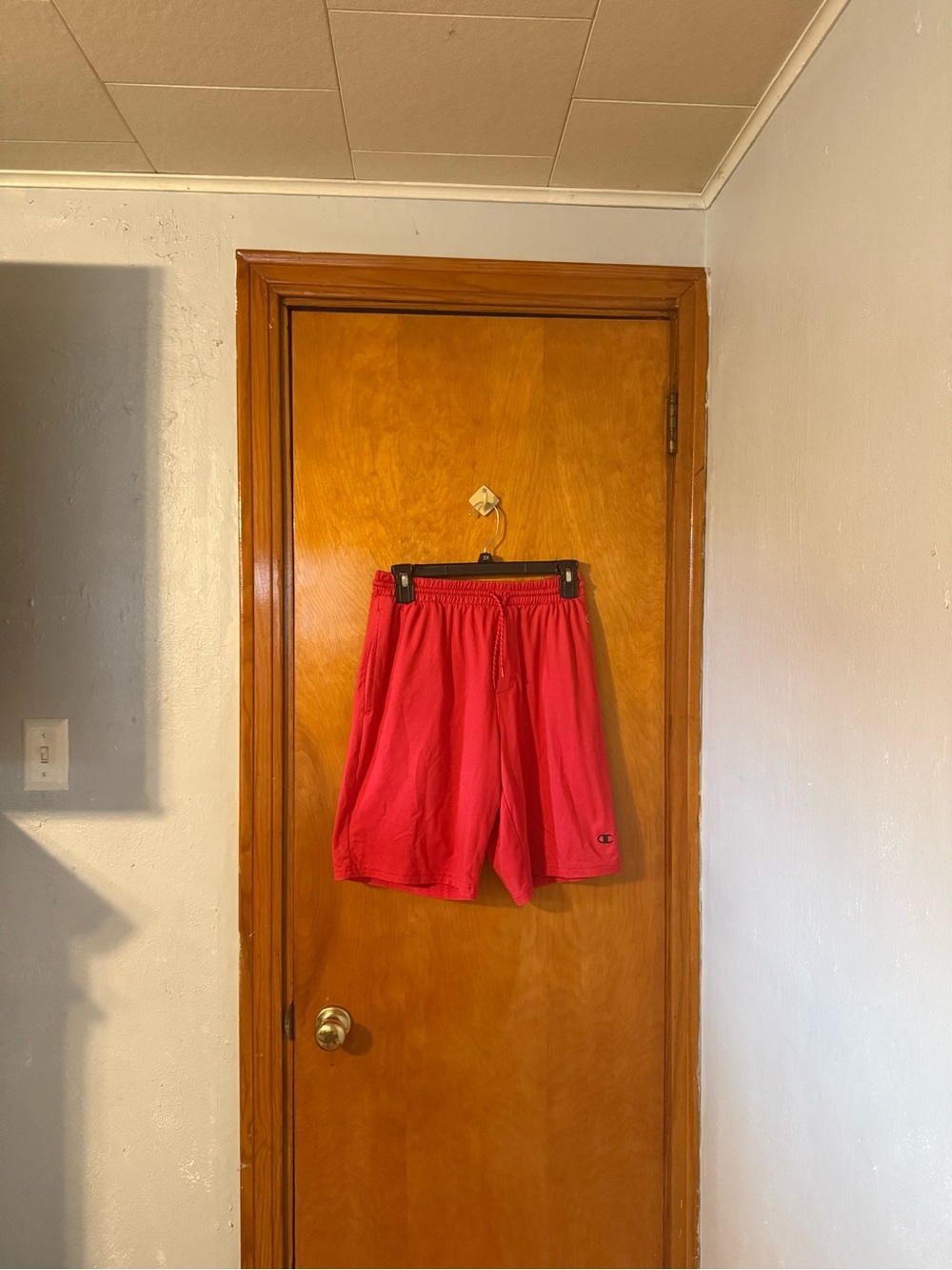 Champion Red Athletic Shorts with Blue Logo